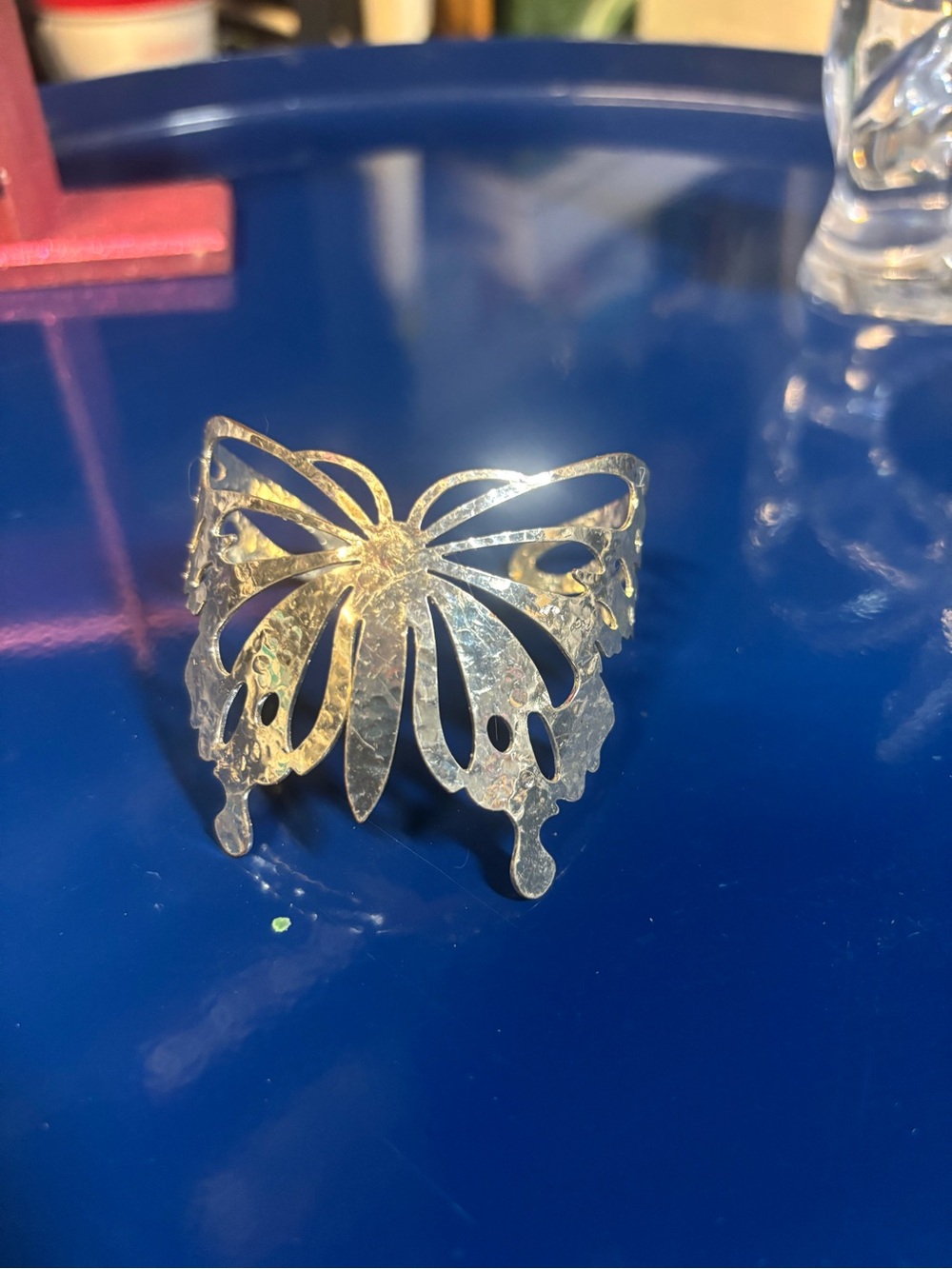Delicate Butterfly Cutout Cuff Bracelet - Shiny Gold Tone
